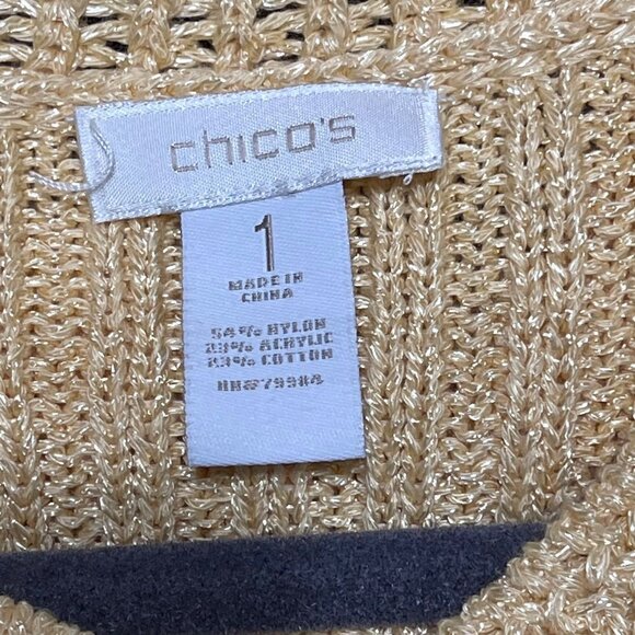 Chicos Womens Knit Cardigan Sweater Size 1 Nylon/Acrylic/Cotton Blend Gold - Picture 3 of 9